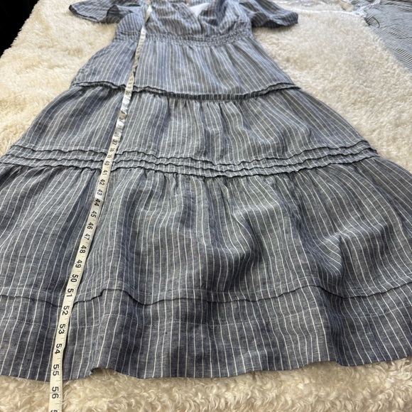 Quince European Linen Tiered Maxi Dress Chambray Stripe Size XL - Picture 7 of 12